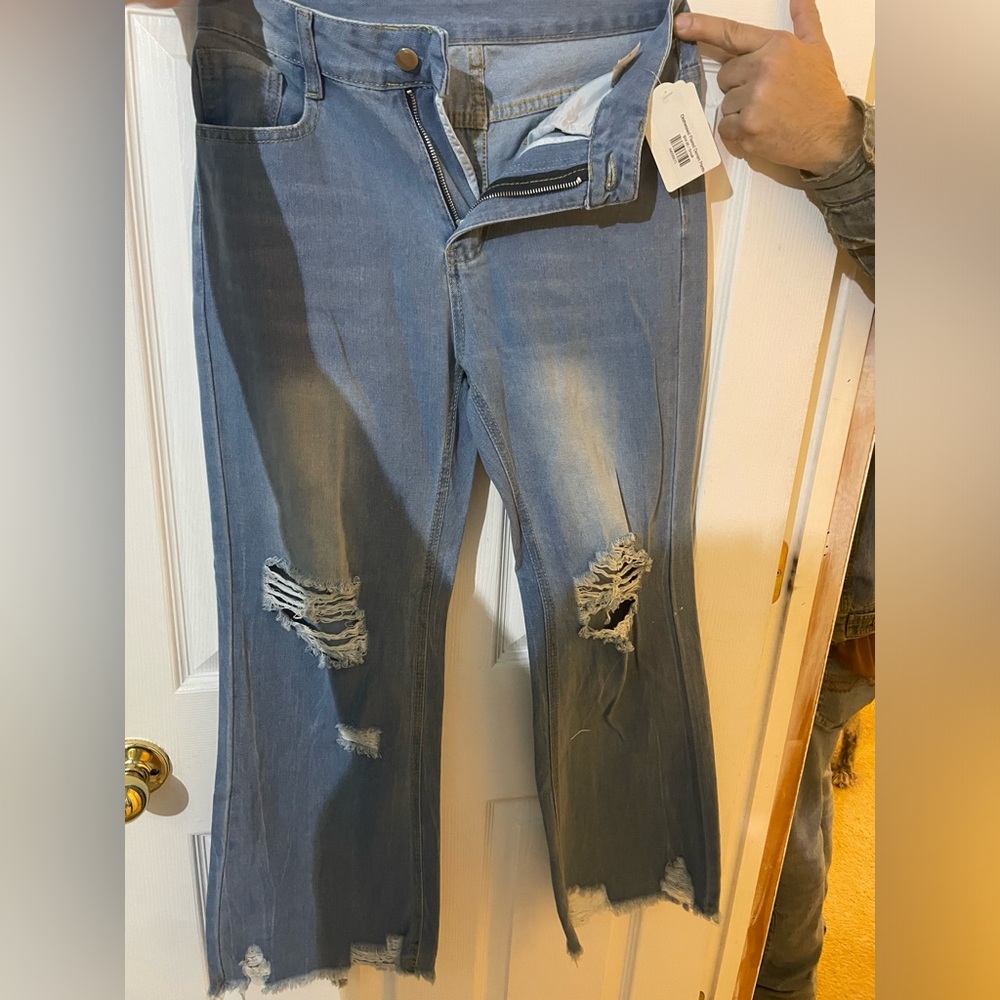 NWT, distressed flared denim jeans, small